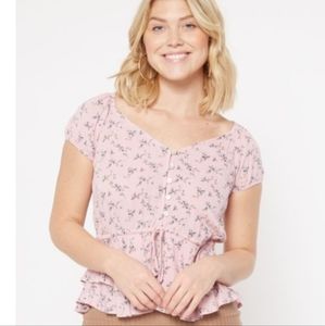 Rue 21 Purple Floral Peplum Elastic Waist Size Medium Blouse Top